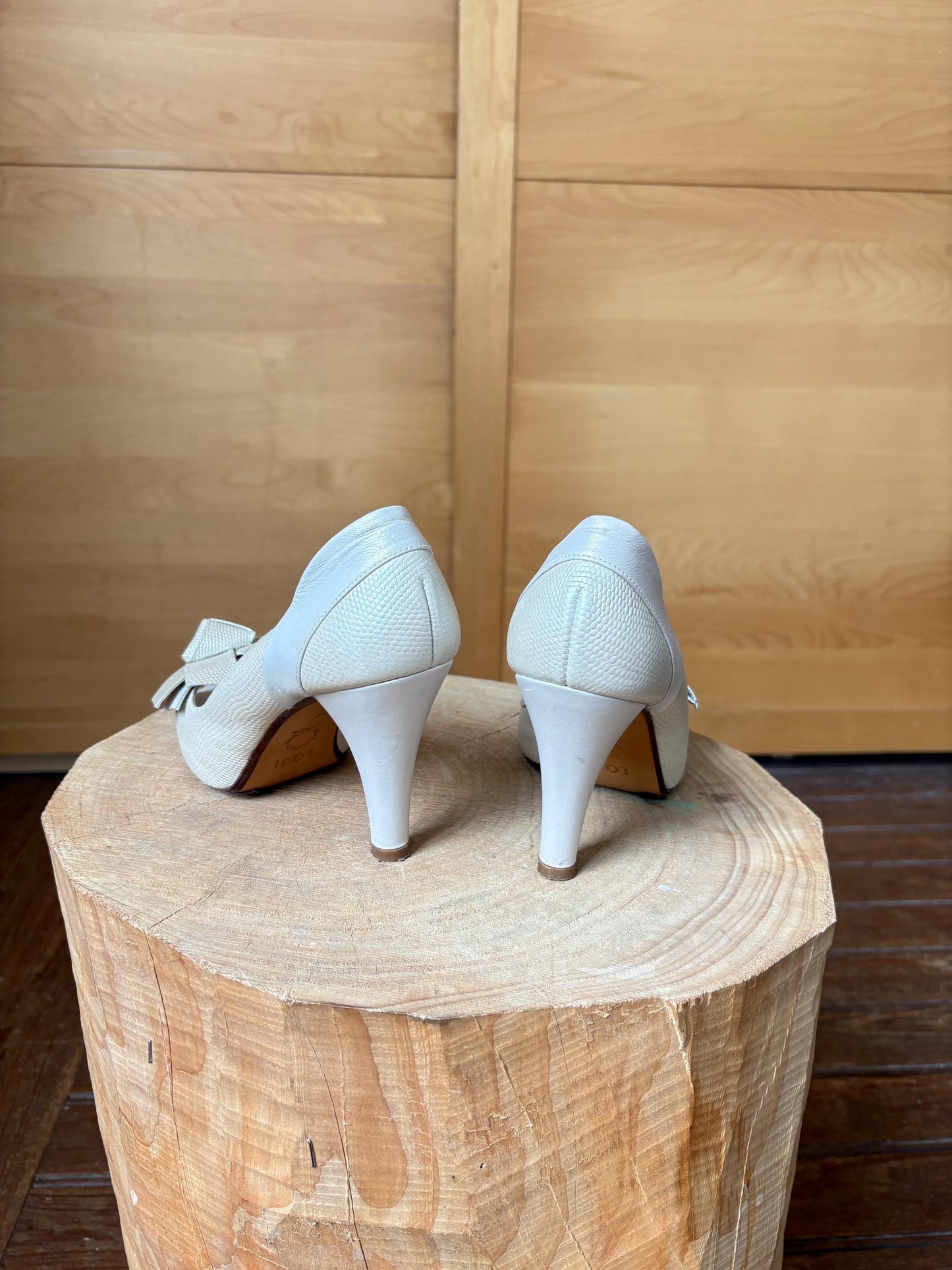 Ivory Leather Peep Toe Heels — additional view 15