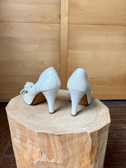Ivory Leather Peep Toe Heels — additional view 15