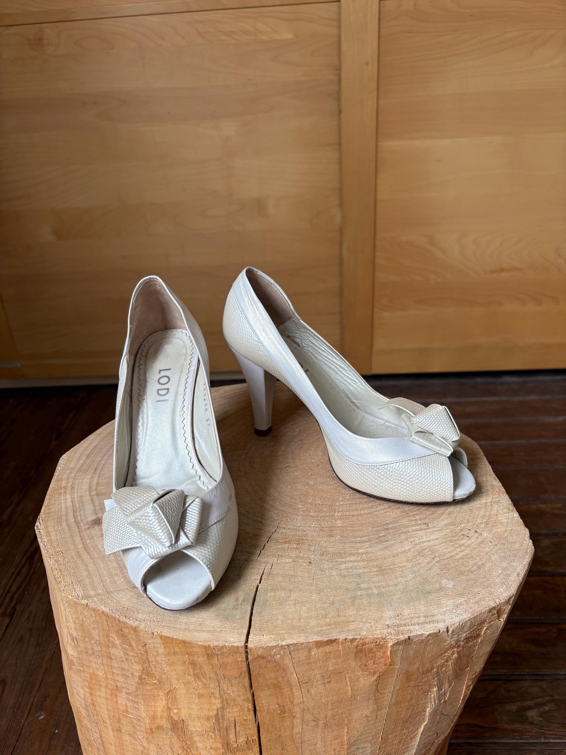 Ivory Leather Peep Toe Heels — additional view 14