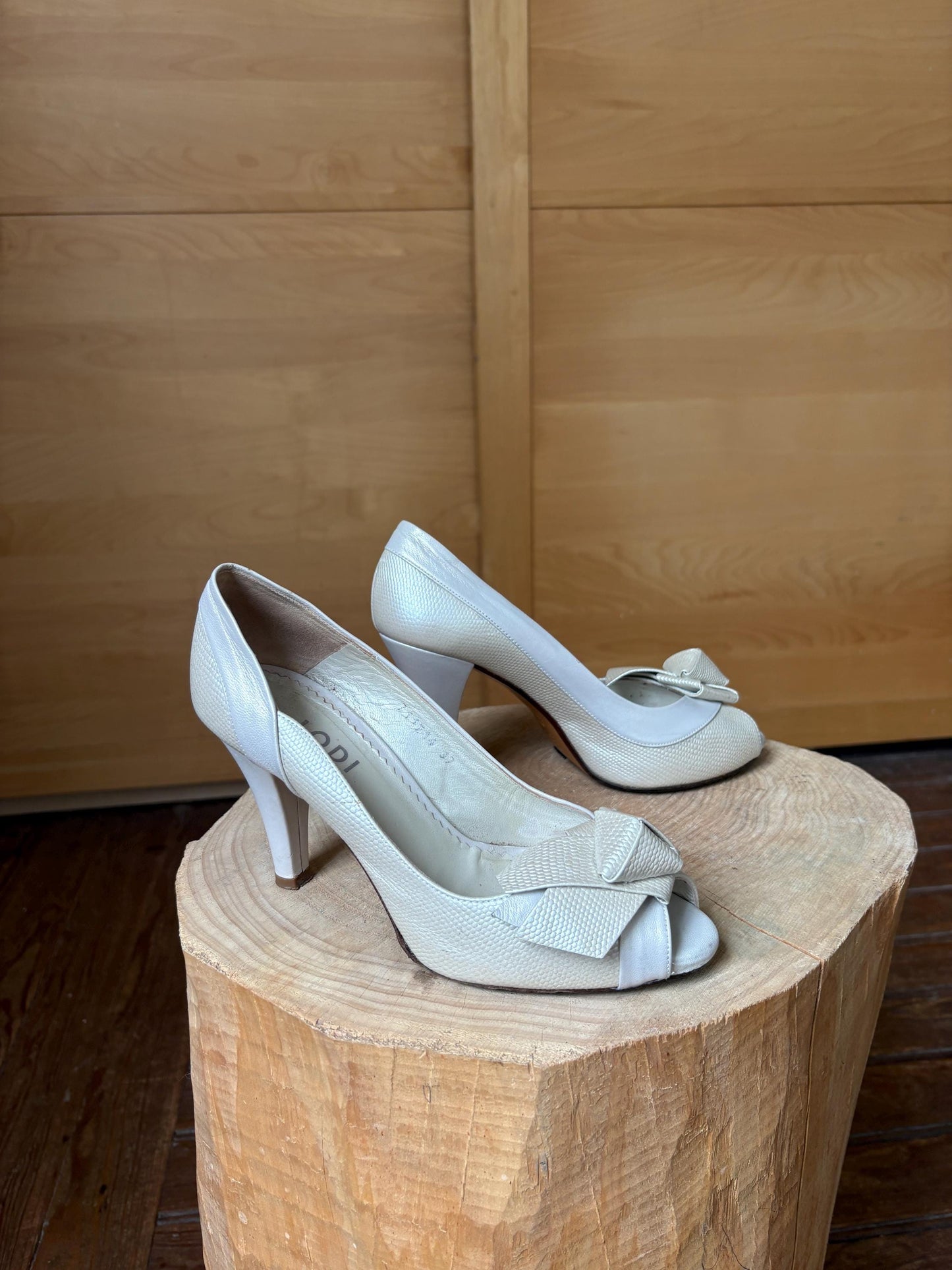 Ivory Leather Peep Toe Heels — additional view 9