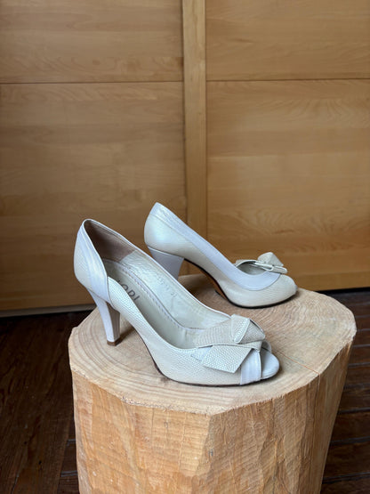 Ivory Leather Peep Toe Heels — additional view 9