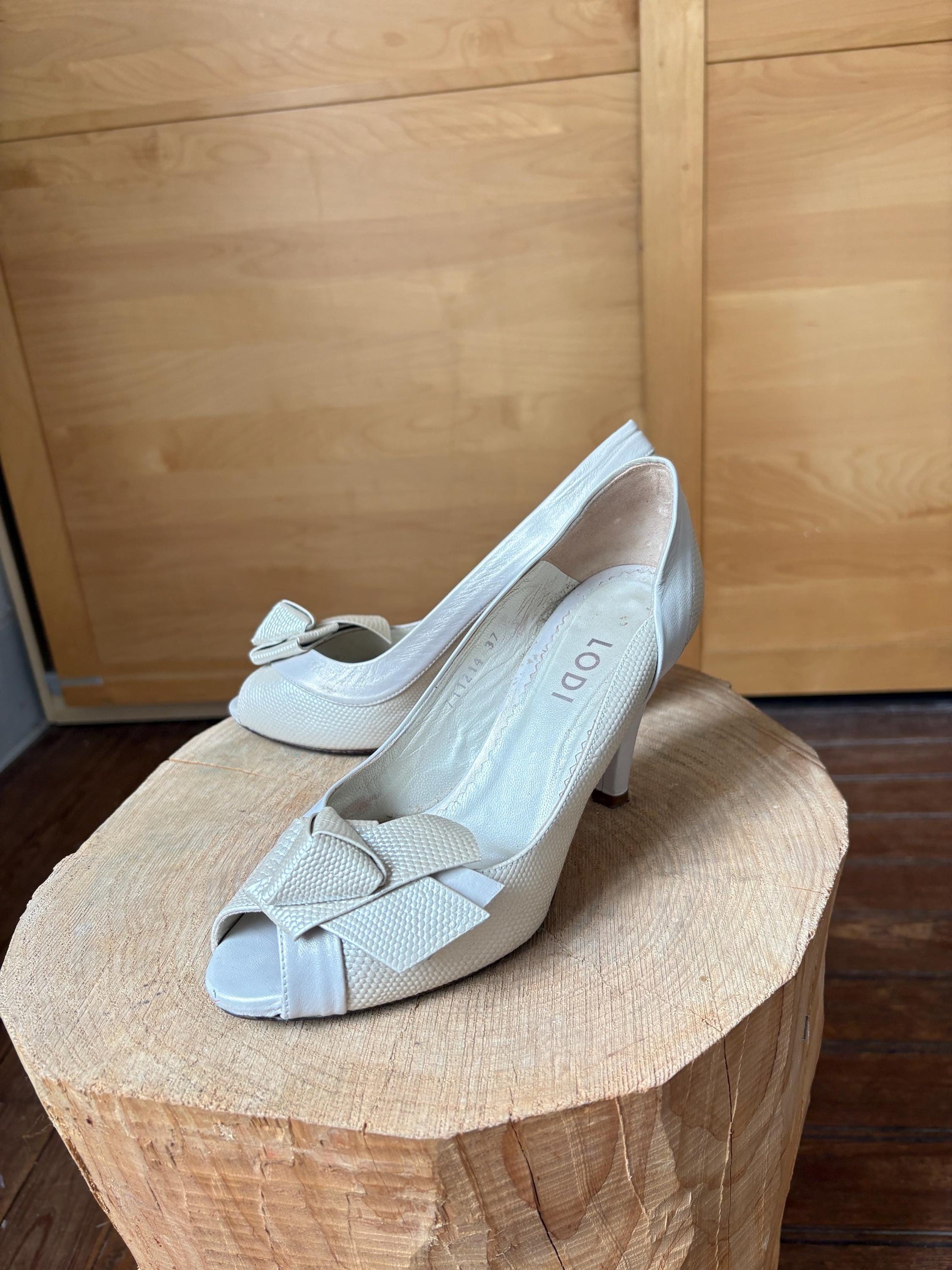 Ivory Leather Peep Toe Heels — additional view 16