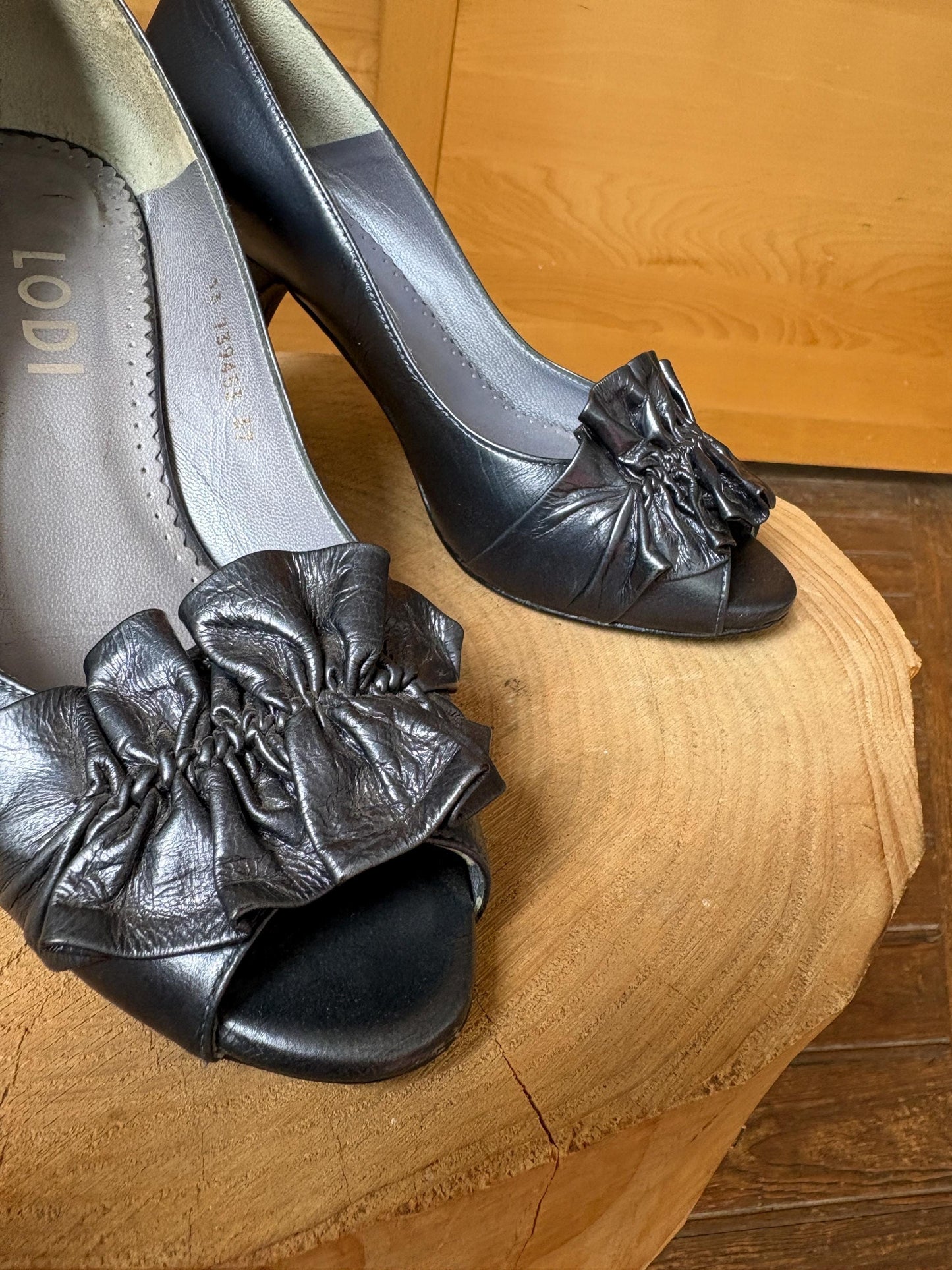 Lodi Blue Leather Peep Toe Heels — additional view 10