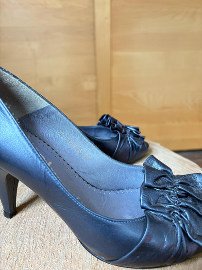 Lodi Blue Leather Peep Toe Heels — additional view 11