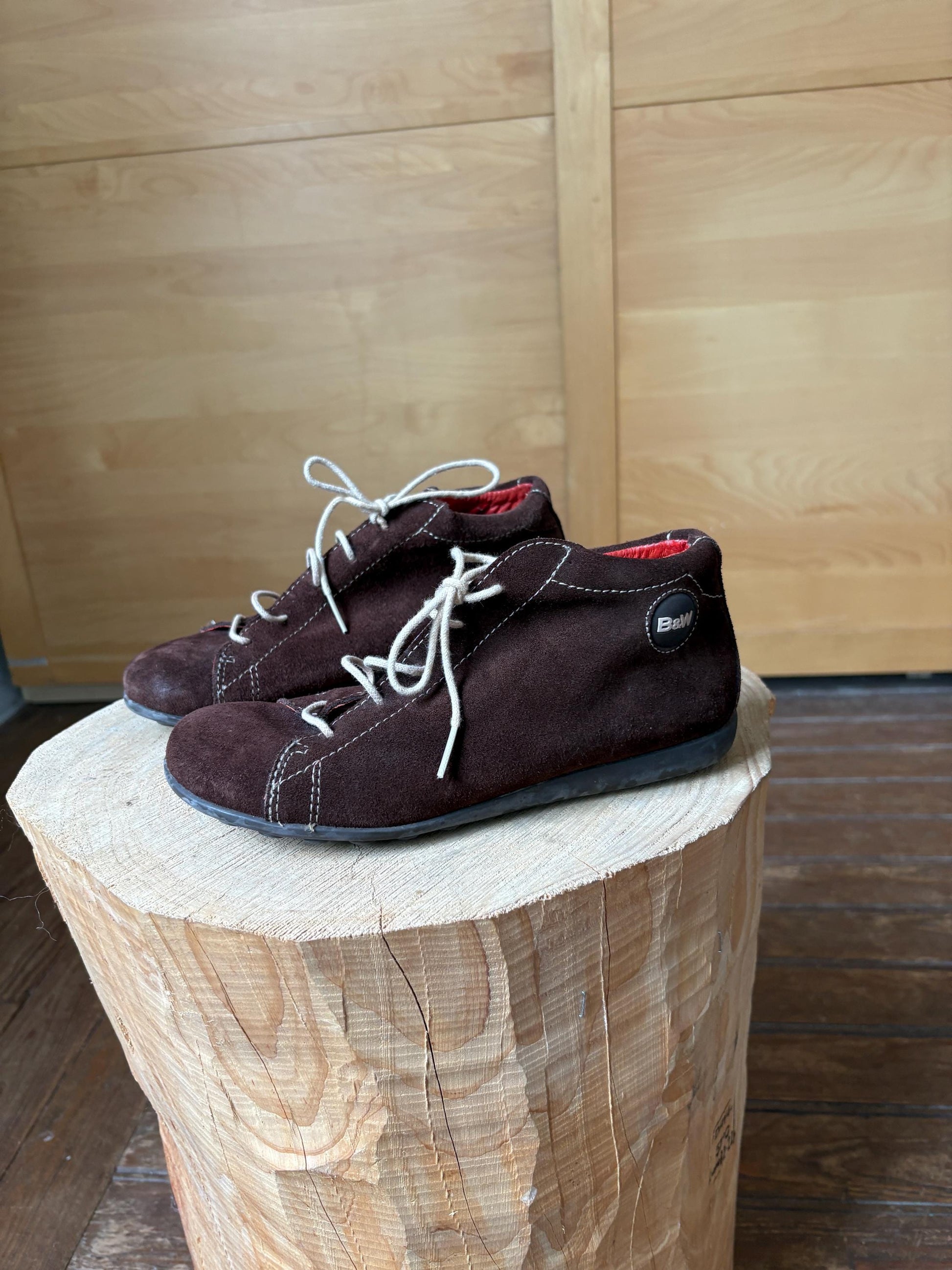 Vintage Brown Suede Lace-Up Sneakers — back view