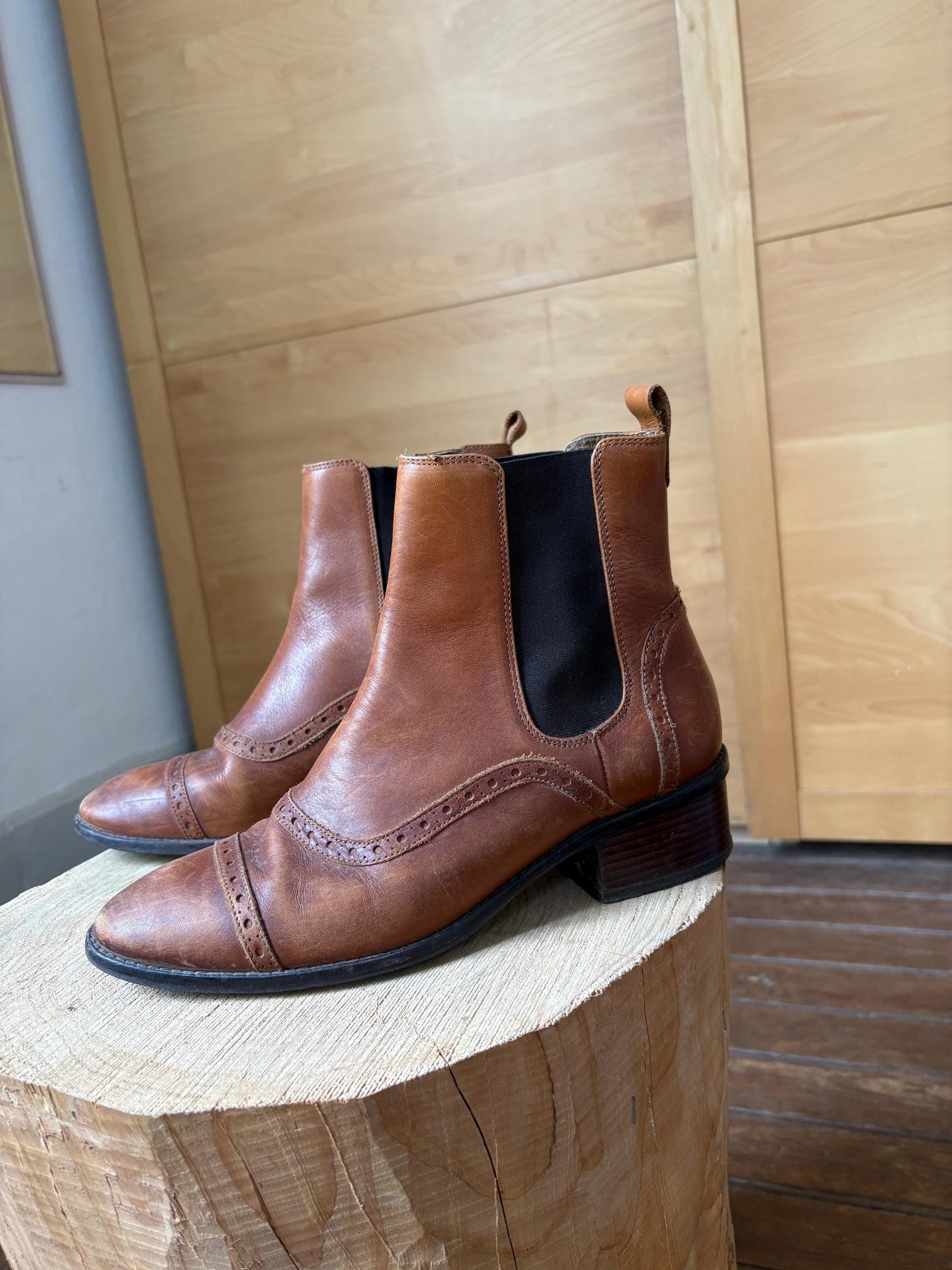 Brown Leather Chelsea Boots for Women — back view
