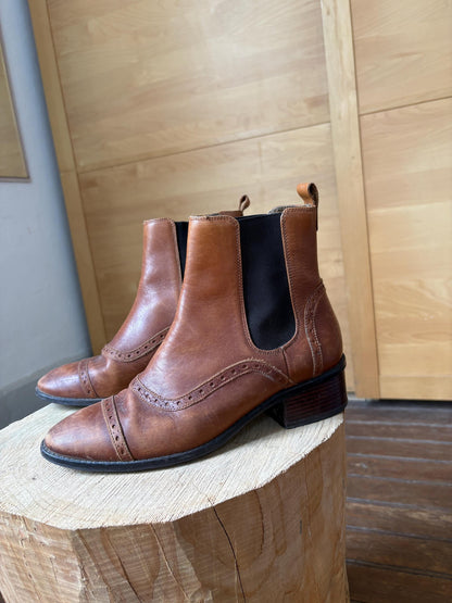 Brown Leather Chelsea Boots for Women — back view
