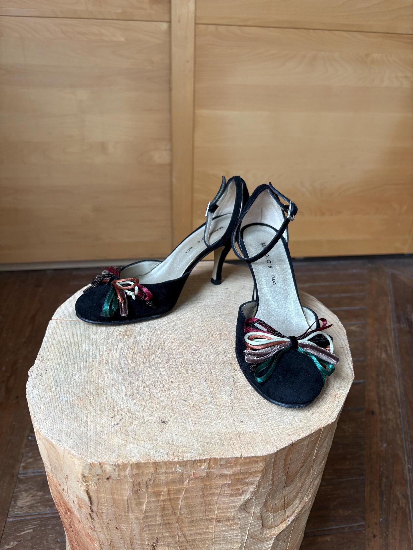 Black Suede Peep Toe Heels — additional view 5