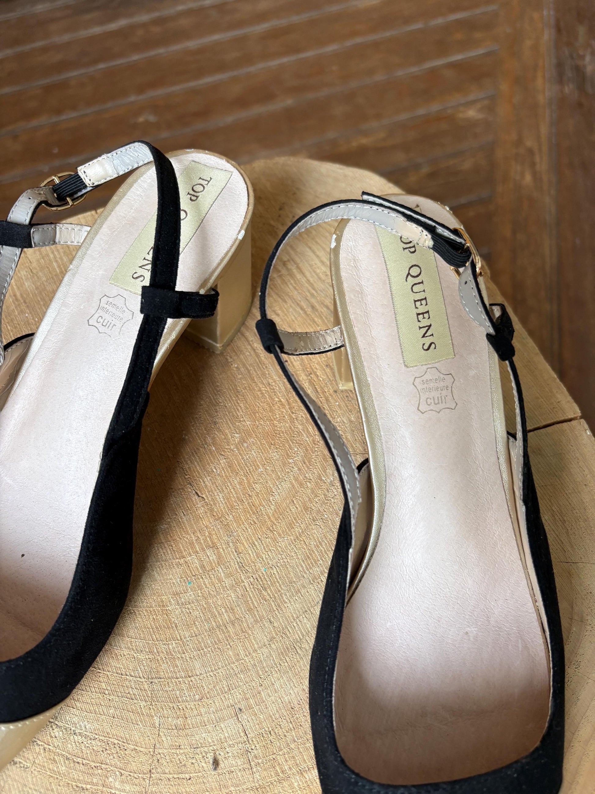 Black Suede And Gold Leather Slingback Heels — additional view 6