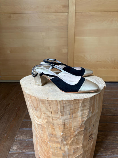 Black Suede And Gold Leather Slingback Heels — additional view 8