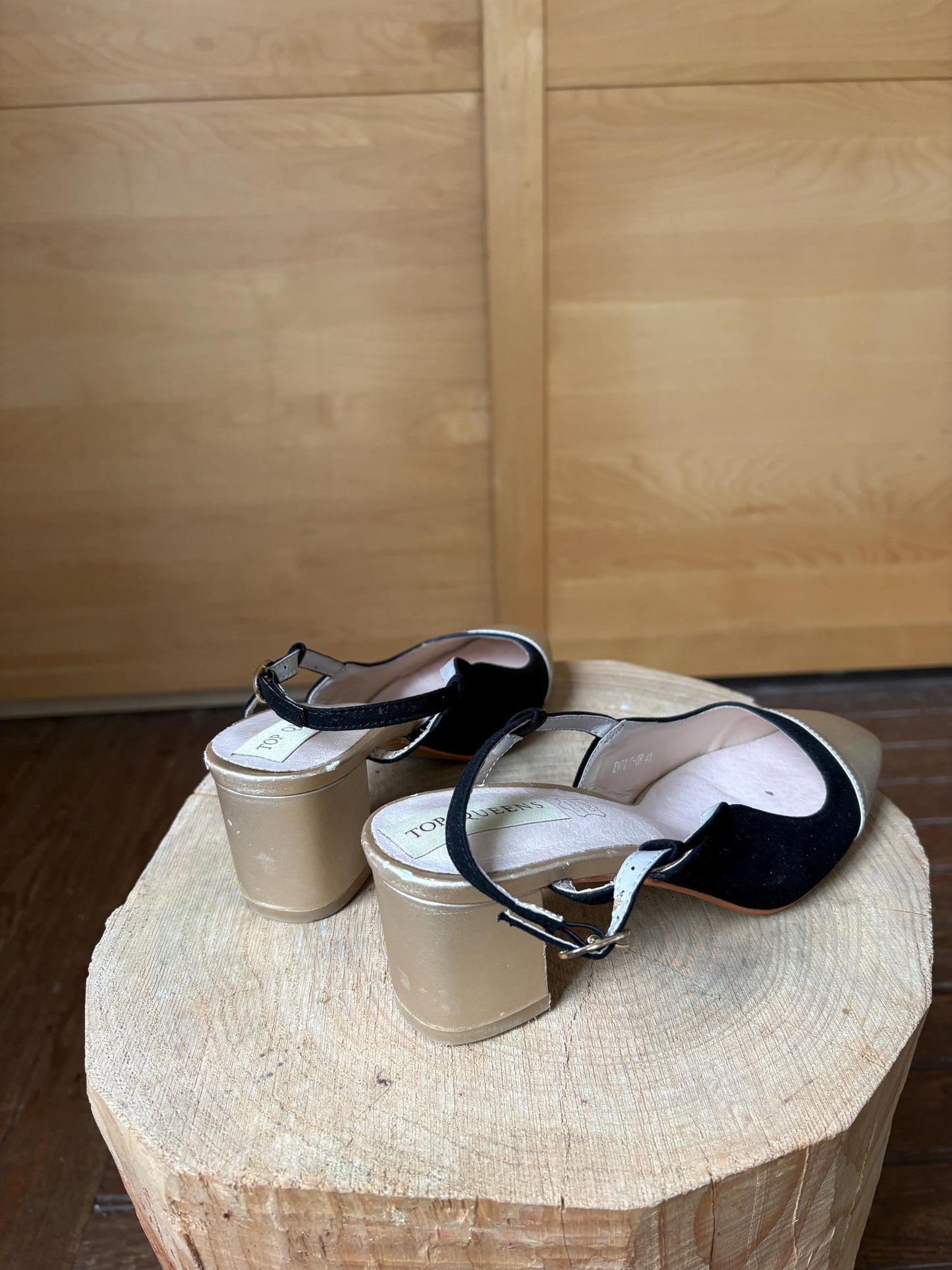 Black Suede And Gold Leather Slingback Heels — additional view 10