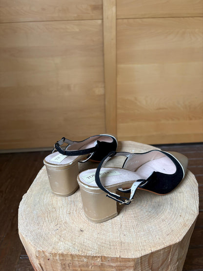 Black Suede And Gold Leather Slingback Heels — additional view 10