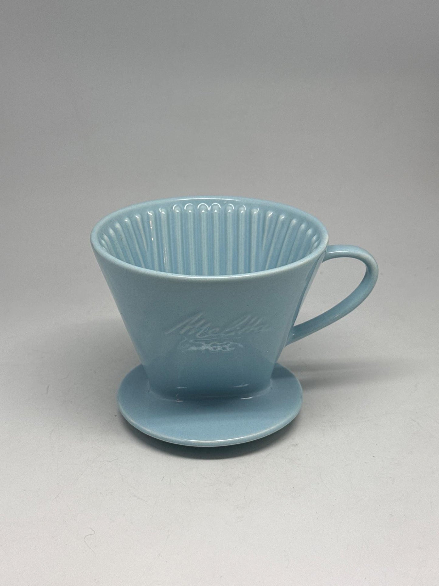 Vintage Blue Porcelain Melitta 102 Coffee Dripper — detail