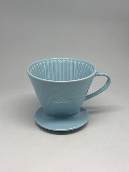 Vintage Blue Porcelain Melitta 102 Coffee Dripper — detail