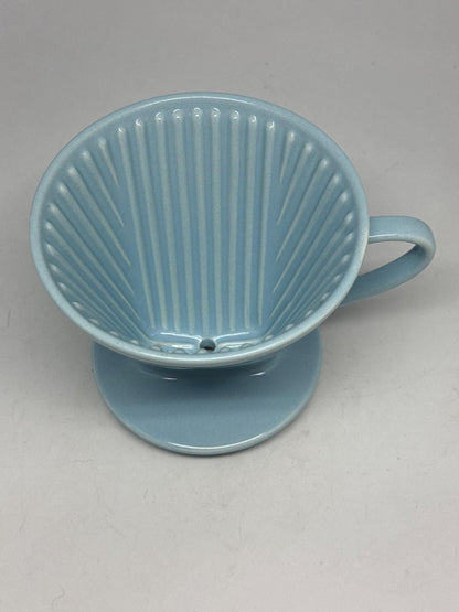 Vintage Blue Porcelain Melitta 102 Coffee Dripper — back view
