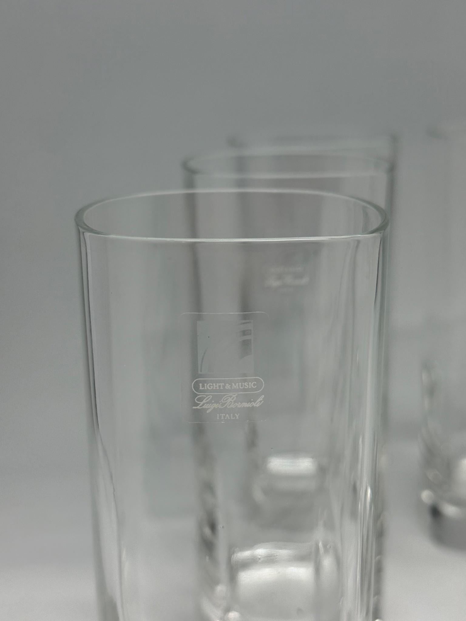 Italian Design Clear Glass Highball Tumblers Set — fabric close-up
