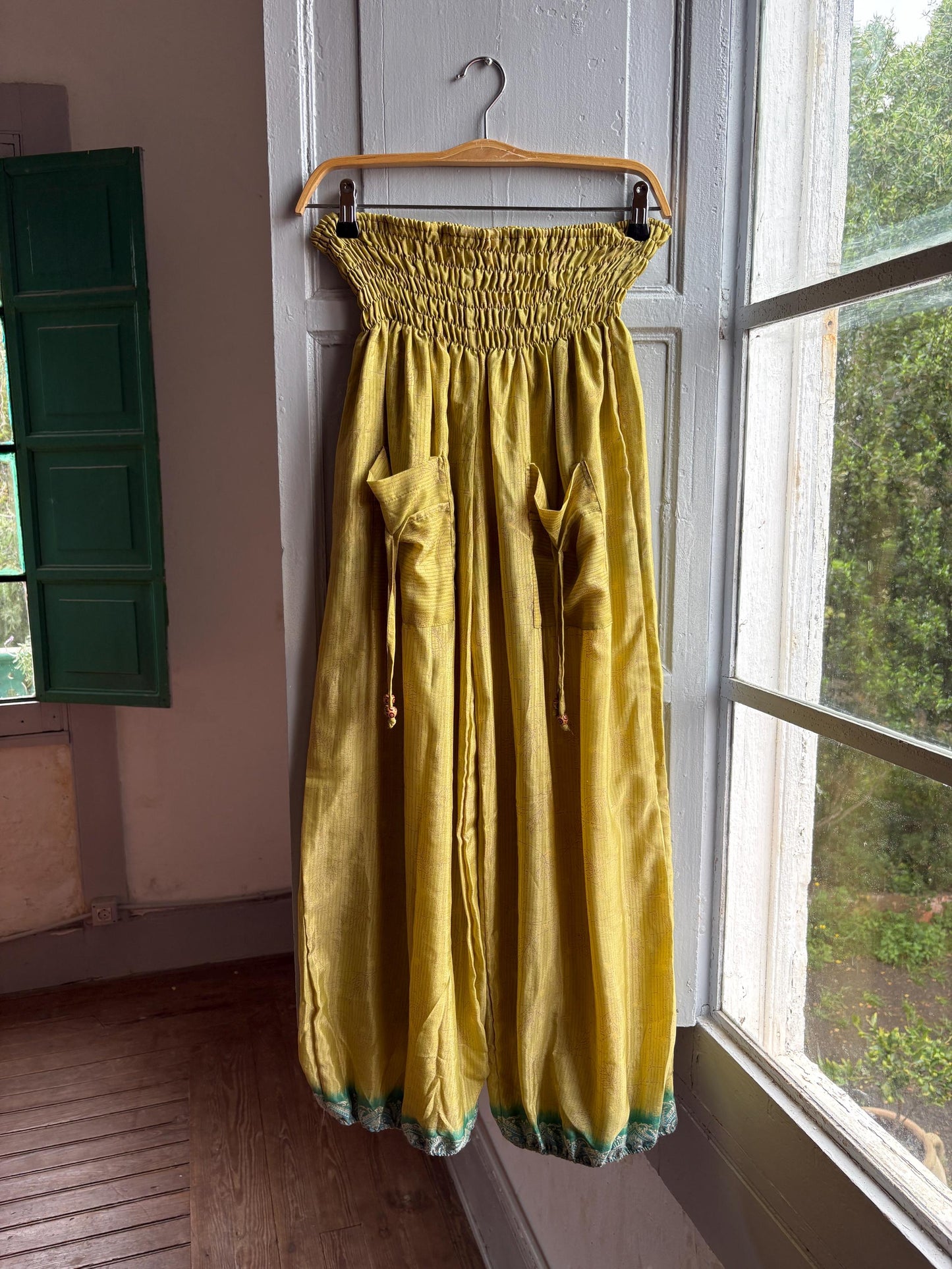 Vintage Silk Green Paisley Pants — additional view 5