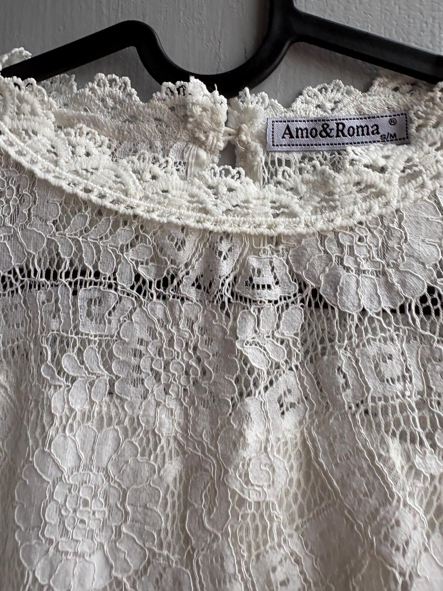 Lace woman Blouse, Romantic Cream Top, Coquette Feminine Sheer shirt, Boho Chic camisole, S
