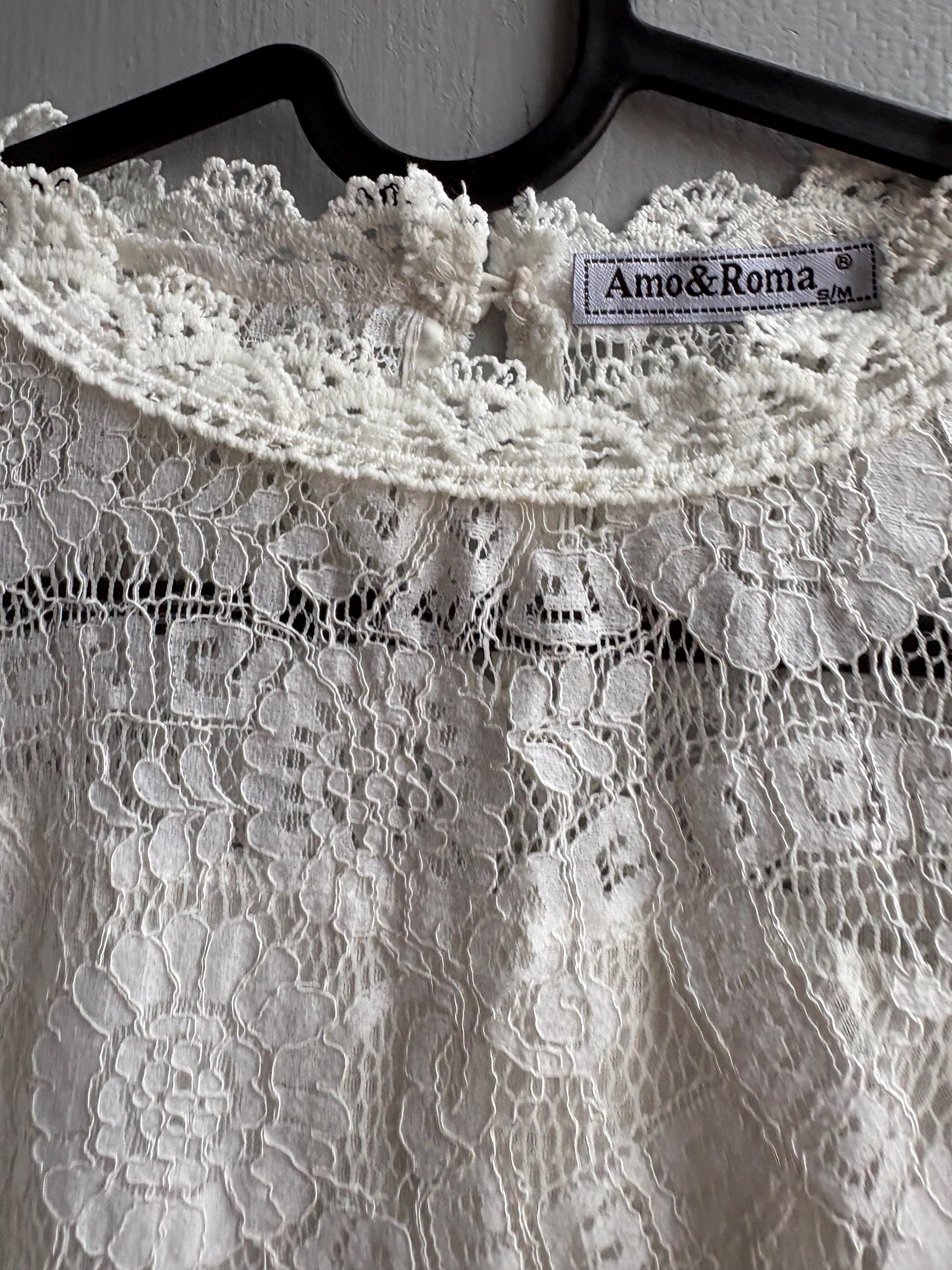 Lace woman Blouse, Romantic Cream Top, Coquette Feminine Sheer shirt, Boho Chic camisole, S