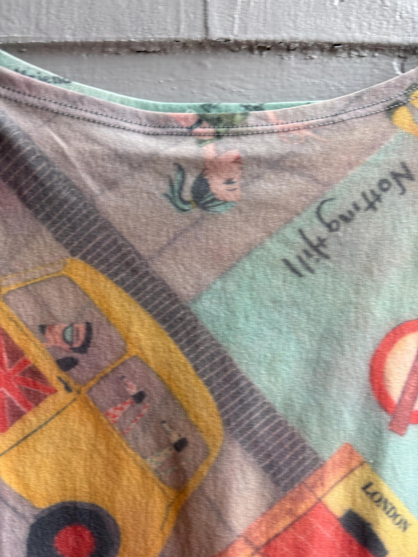 Y2K London Mesh Top, Vintage Graphic Tank, Sheer Printed Club wear, Kid Indie Sleaze fit, S