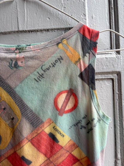 Y2K London Mesh Top, Vintage Graphic Tank, Sheer Printed Club wear, Kid Indie Sleaze fit, S