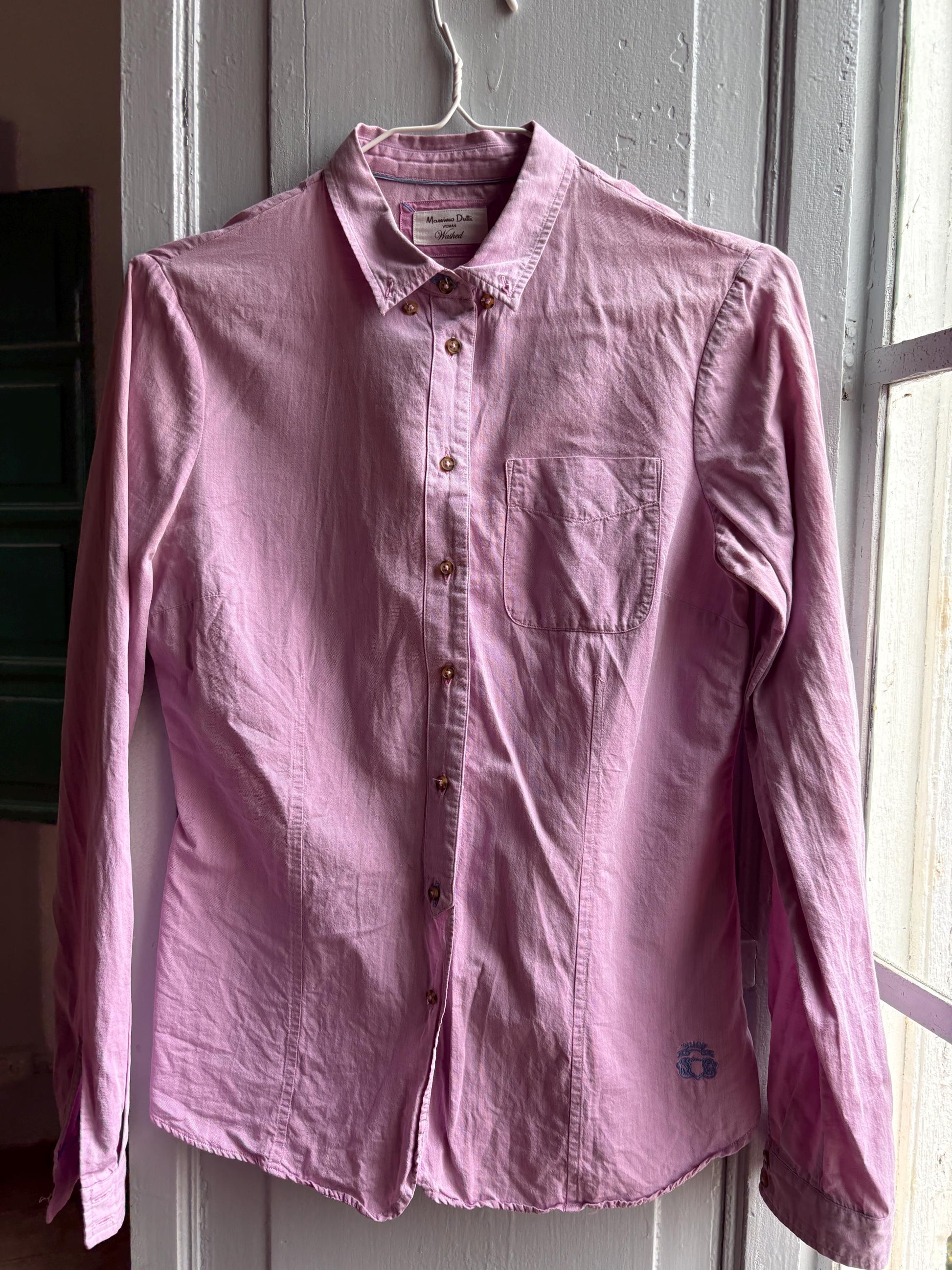 Massimo Dutti Pink Cotton Shirt, Women Button Down Blouse, Minimalist Preppy Luxury style, Casual Chic Top,
