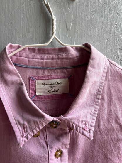 Massimo Dutti Pink Cotton Shirt, Women Button Down Blouse, Minimalist Preppy Luxury style, Casual Chic Top,