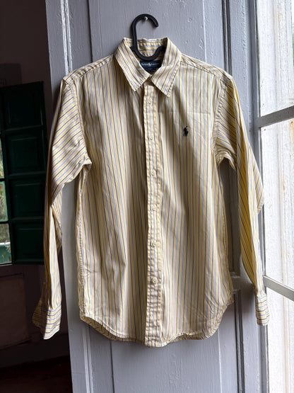 Ralph Lauren Boys Shirt, Striped Button Down, Preppy Old Money Cotton Shirt, Youth 16 Yellow Blue Vintage wear