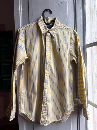 Ralph Lauren Boys Shirt, Striped Button Down, Preppy Old Money Cotton Shirt, Youth 16 Yellow Blue Vintage wear
