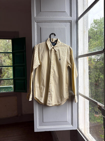 Ralph Lauren Boys Shirt, Striped Button Down, Preppy Old Money Cotton Shirt, Youth 16 Yellow Blue Vintage wear