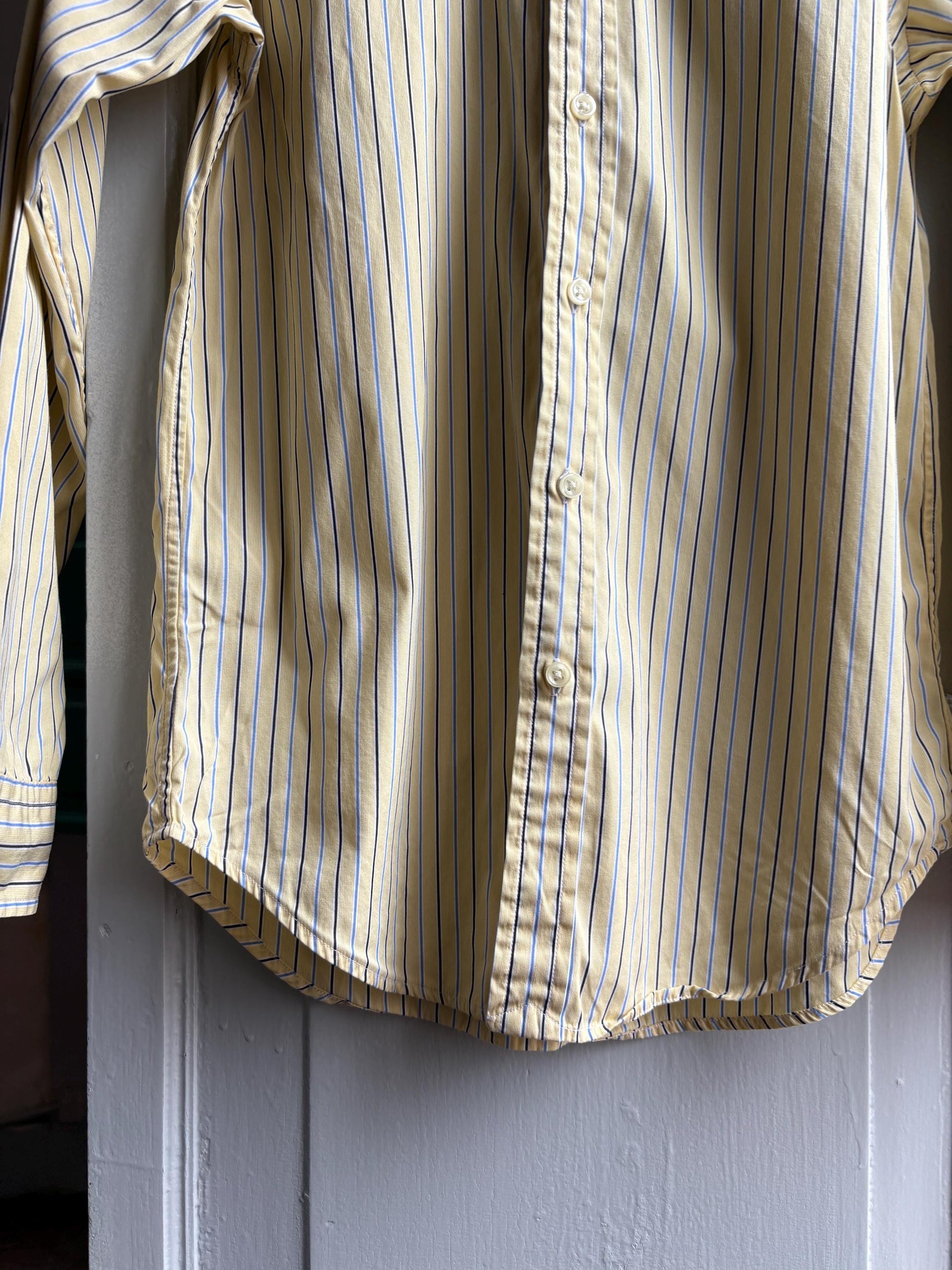 Ralph Lauren Boys Shirt, Striped Button Down, Preppy Old Money Cotton Shirt, Youth 16 Yellow Blue Vintage wear