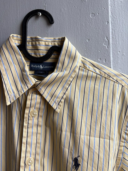 Ralph Lauren Boys Shirt, Striped Button Down, Preppy Old Money Cotton Shirt, Youth 16 Yellow Blue Vintage wear