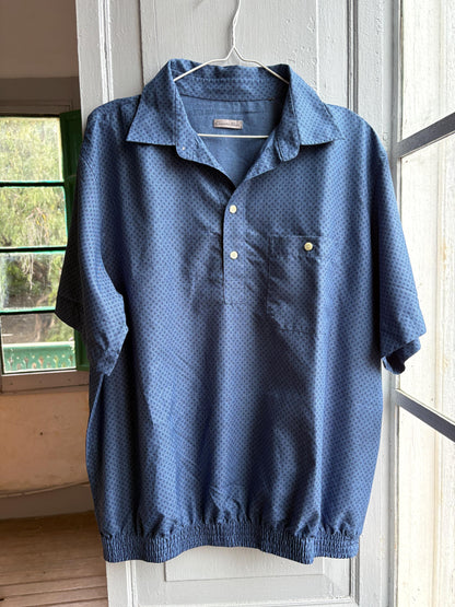 Vintage Emidio Tucci Blue Polo Shirt, Mens Retro Pattern button up, Lightweight Branded Summer Top, XL