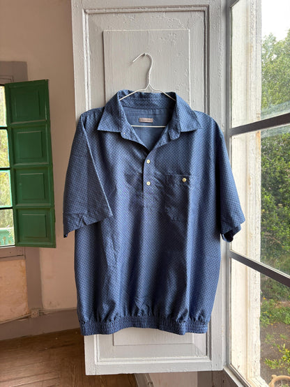 Vintage Emidio Tucci Blue Polo Shirt, Mens Retro Pattern button up, Lightweight Branded Summer Top, XL