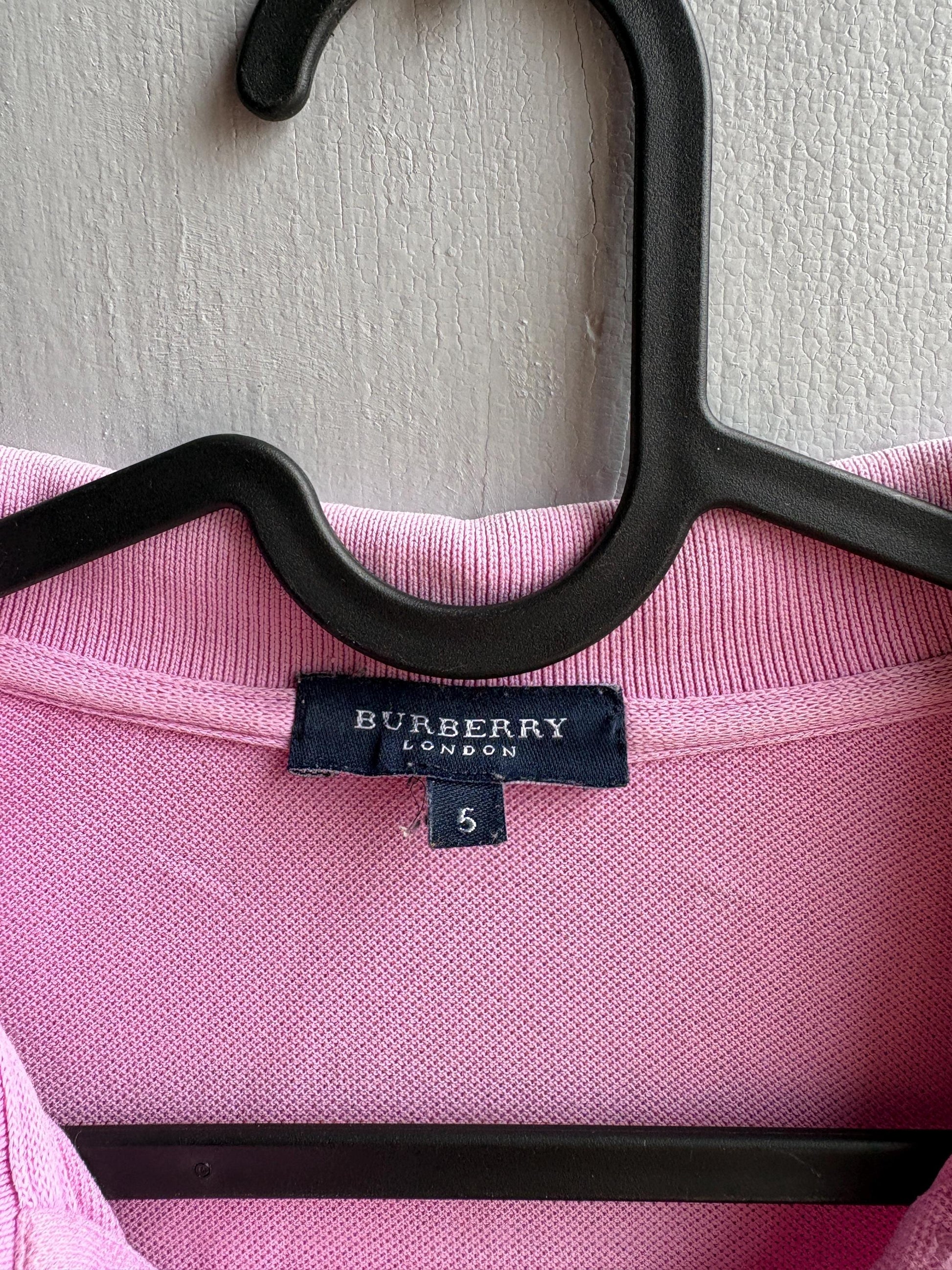 Vintage Burberry London Pink Polo Shirt, Mens Cotton branded wear, Made In Spain Luxury preppy golf style, Size L