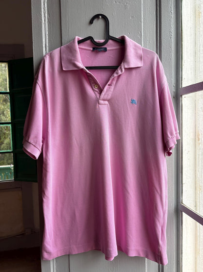 Vintage Burberry London Pink Polo Shirt, Mens Cotton branded wear, Made In Spain Luxury preppy golf style, Size L