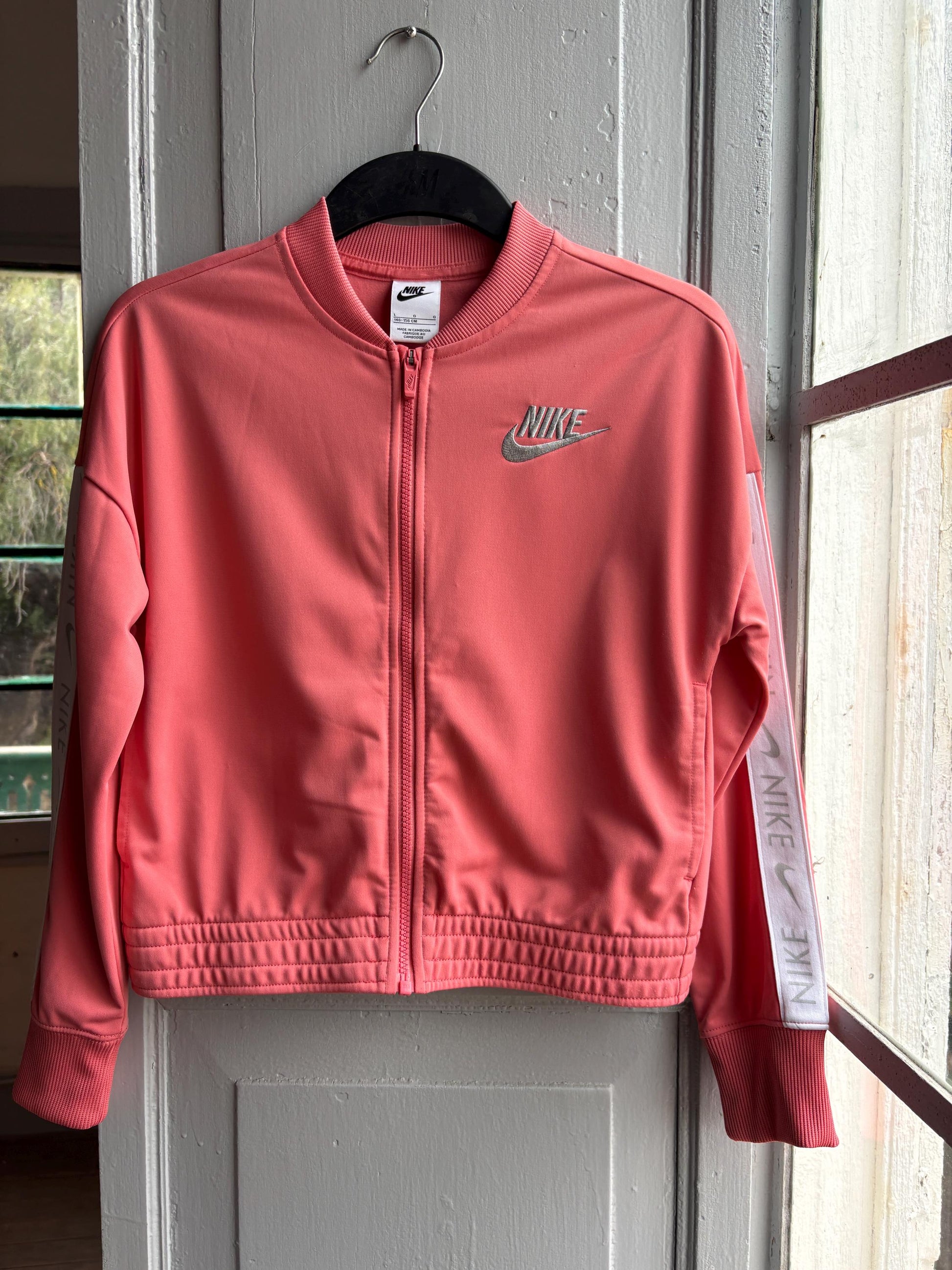 Nike Kids sports Jacket Pink Zip Up, Sportswear Girls Track Jacket, Y2K Athletic Streetwear, Size 146 - 156