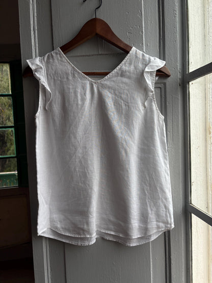Vintage White Linen Camisole For Girls — fabric close-up