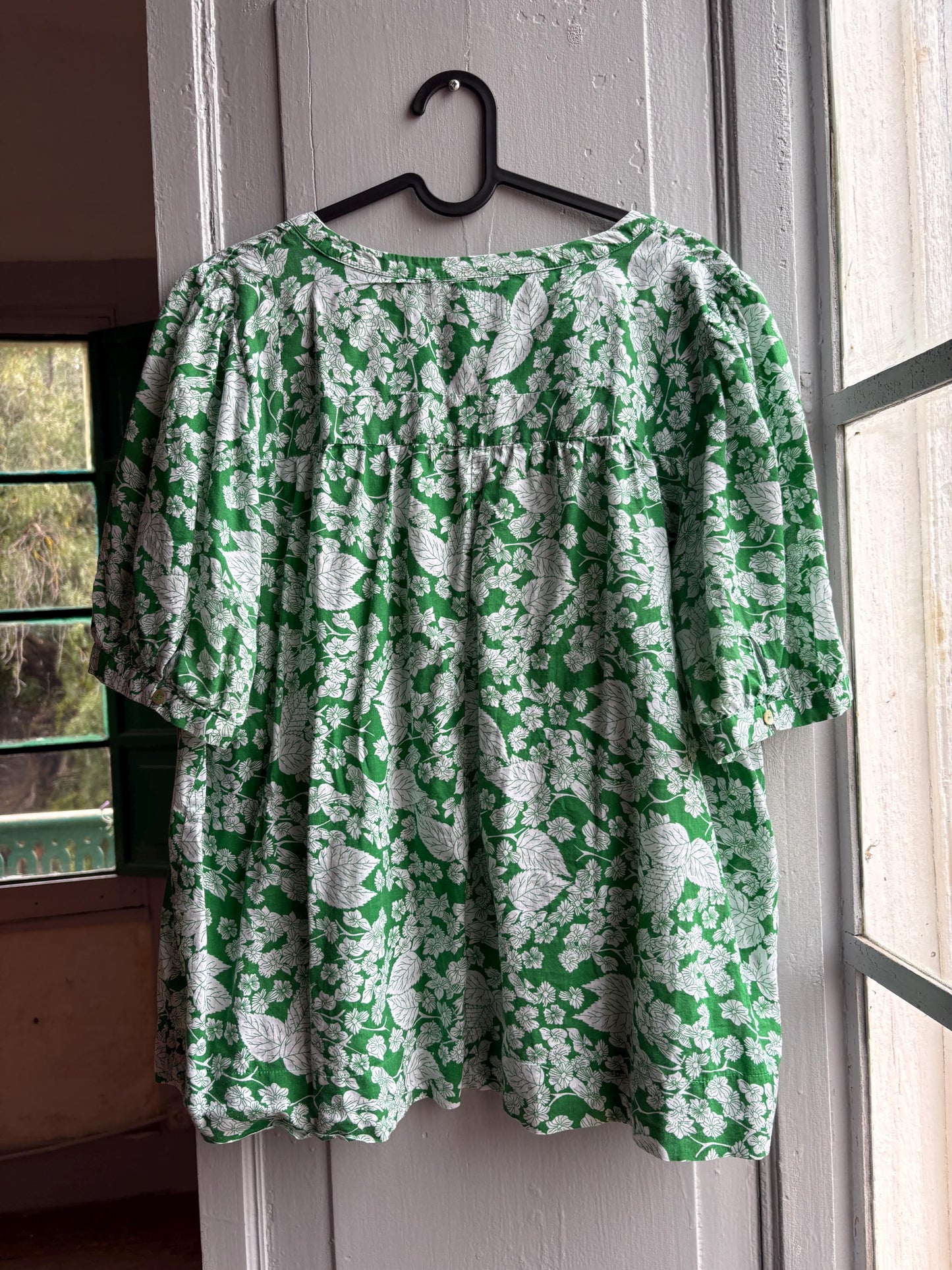 Floral Green Cotton Blouse by Pedro Del Hierro — back view