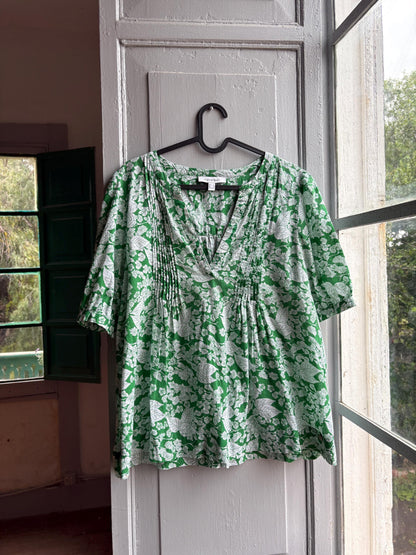 Floral Green Cotton Blouse by Pedro Del Hierro — fabric close-up