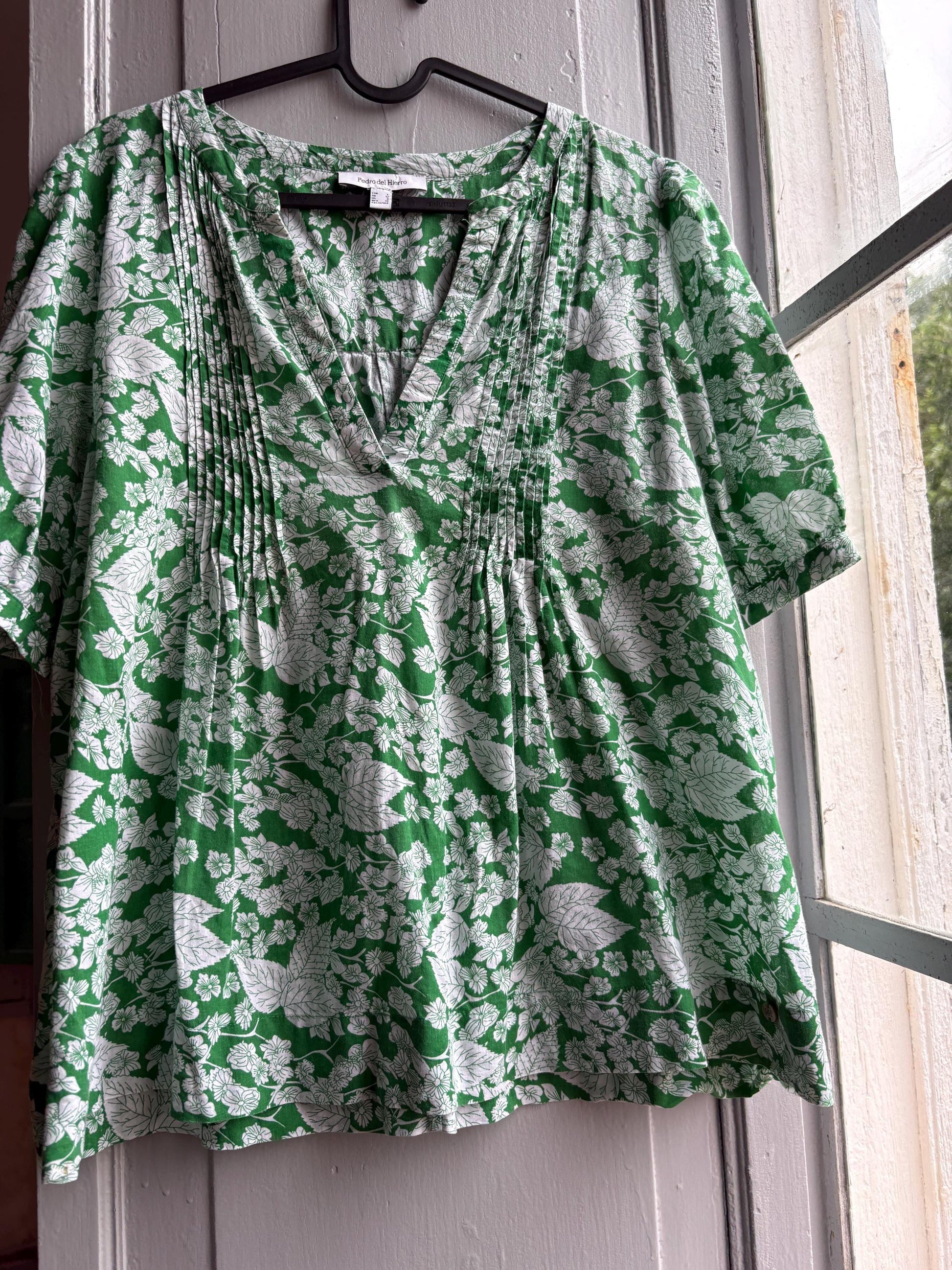 Floral Green Cotton Blouse by Pedro Del Hierro — additional view 12