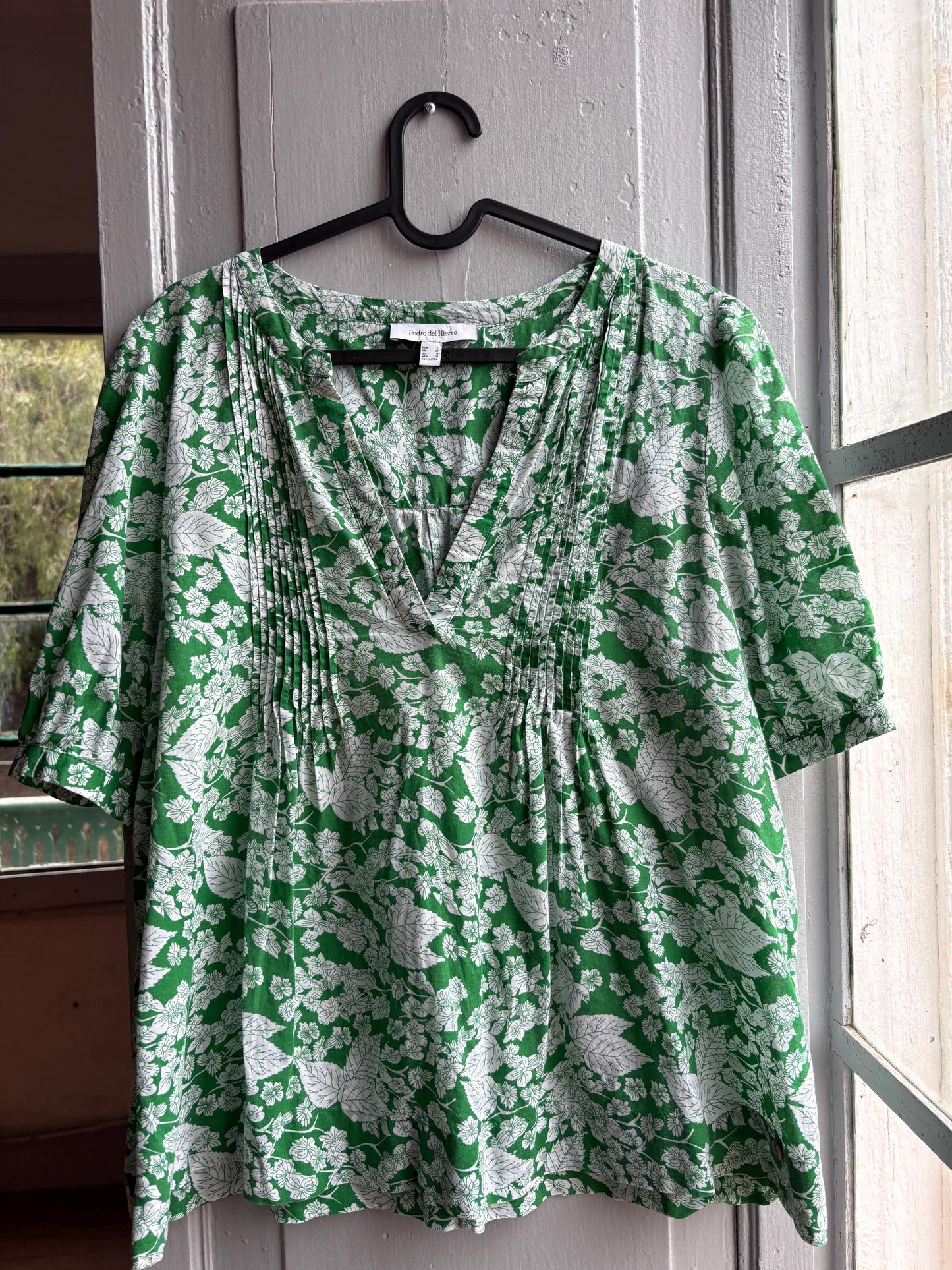 Floral Green Cotton Blouse by Pedro Del Hierro — additional view 14