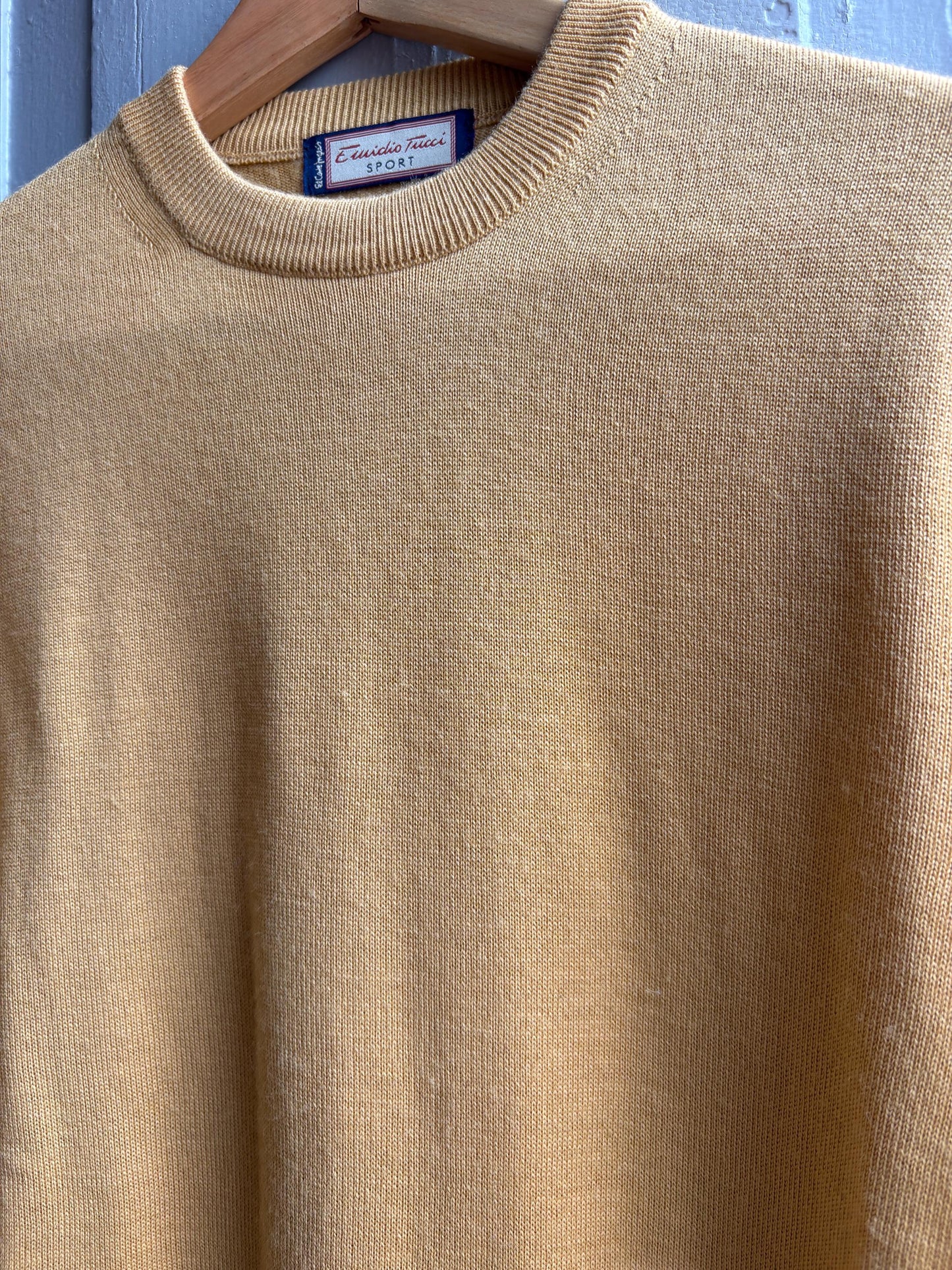 Luxe Vintage Emidio Tucci Sport Wool Jumper, Mens Yellow Knit, Luxury Minimal Sweater, Old Money Relaxed Pullover L