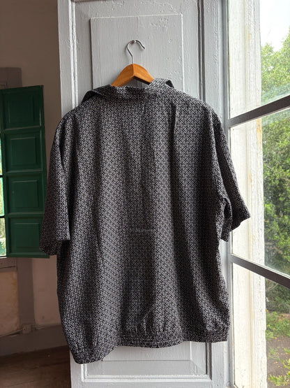 Vintage Emidio Tucci Pattern Polo Shirt, Mens Geometric Print Lightweight Summer clothing, Designer Relaxed Retro Top