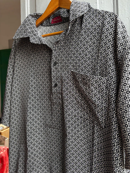 Vintage Emidio Tucci Pattern Polo Shirt, Mens Geometric Print Lightweight Summer clothing, Designer Relaxed Retro Top