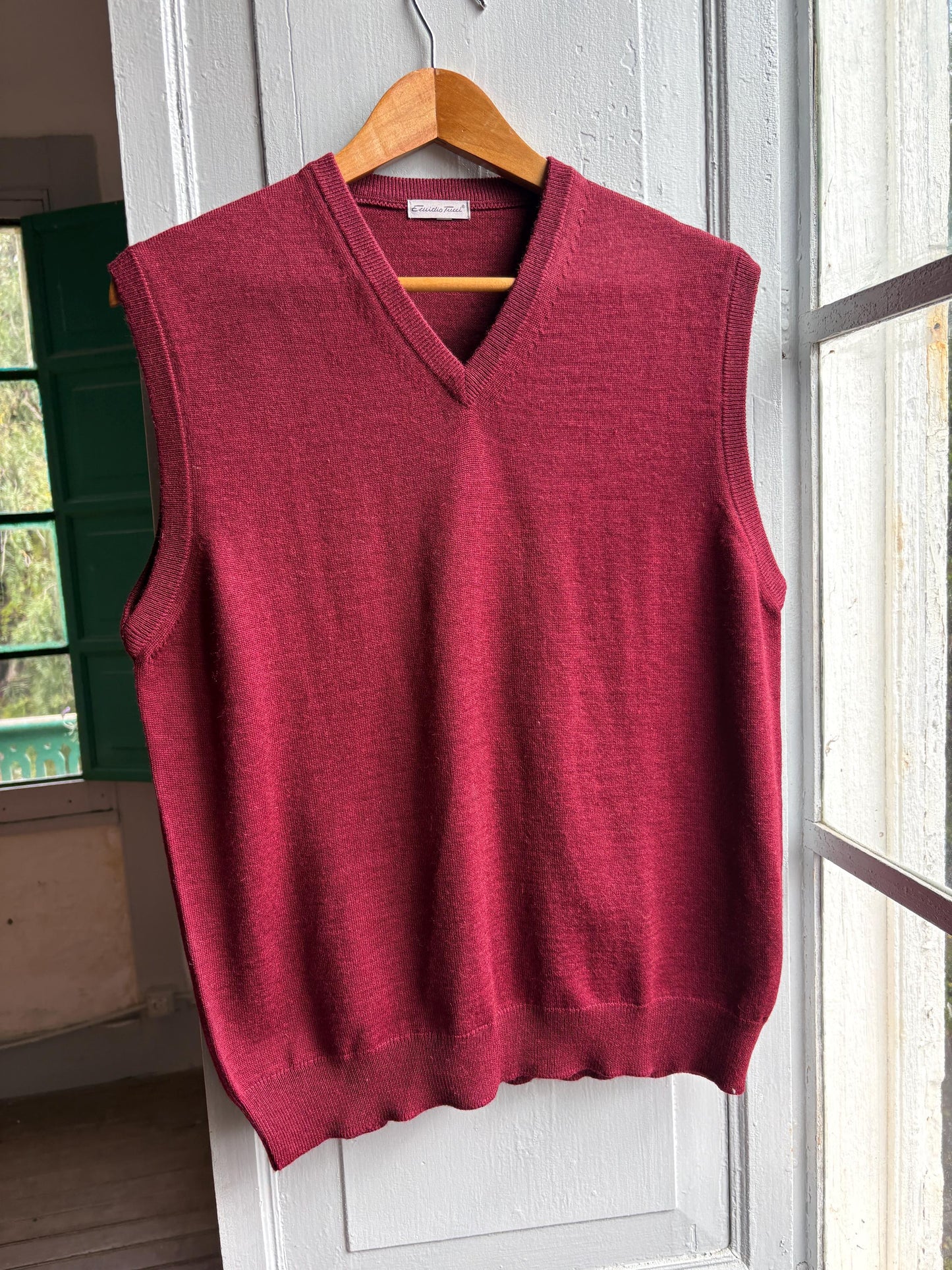 Luxury Burgundy Wool Sweater Vest, Men Vintage V Neck Knit, Dark Academia Waistcoat