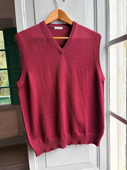Luxury Burgundy Wool Sweater Vest, Men Vintage V Neck Knit, Dark Academia Waistcoat