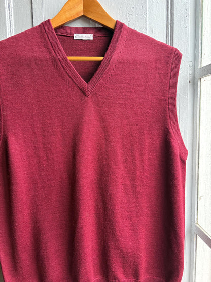 Luxury Burgundy Wool Sweater Vest, Men Vintage V Neck Knit, Dark Academia Waistcoat