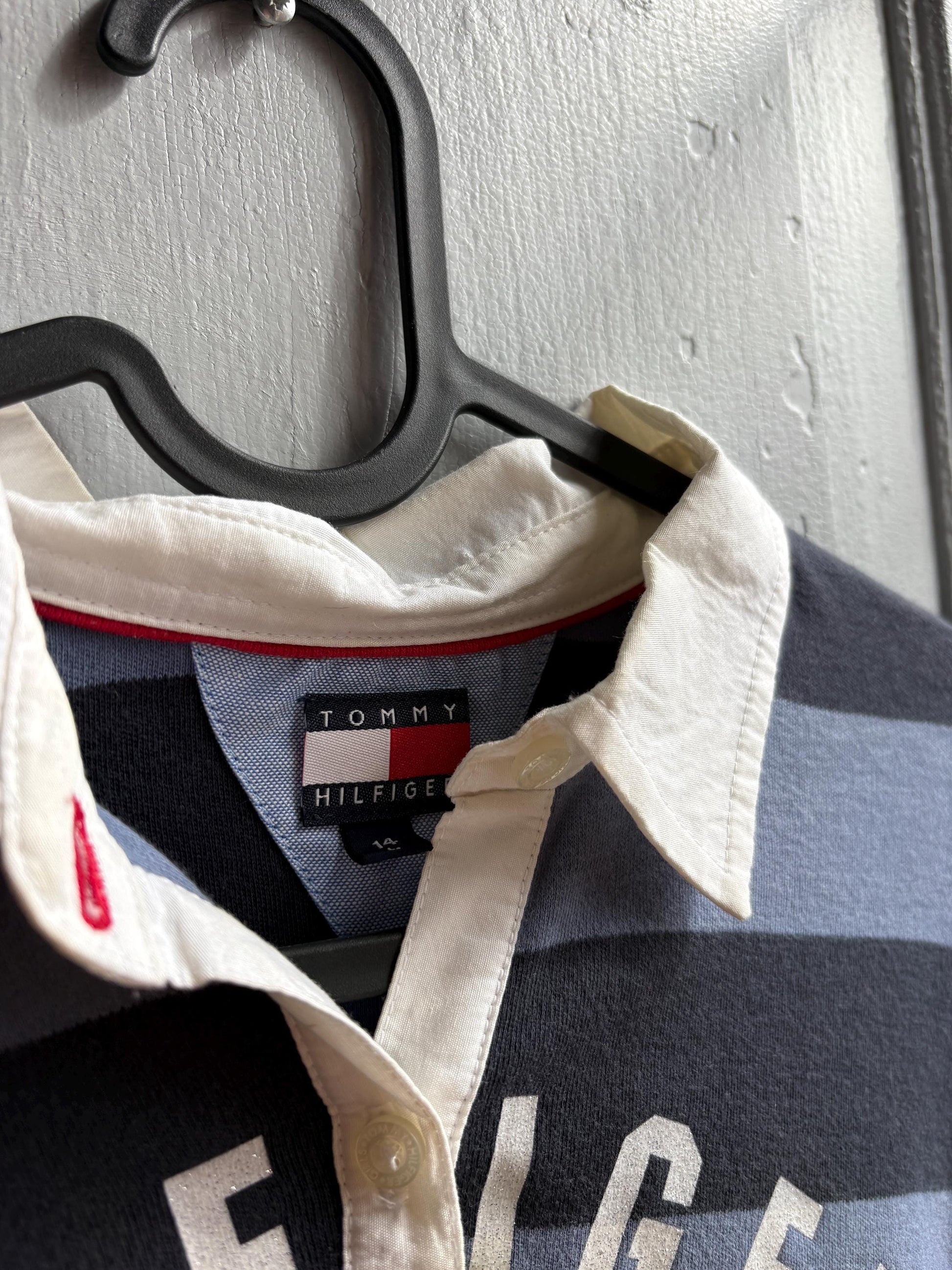 Tommy Hilfiger Girls Rugby Polo Shirt, Striped Glitter Preppy Y2K Cotton Top, Size 164 Teen Fashion