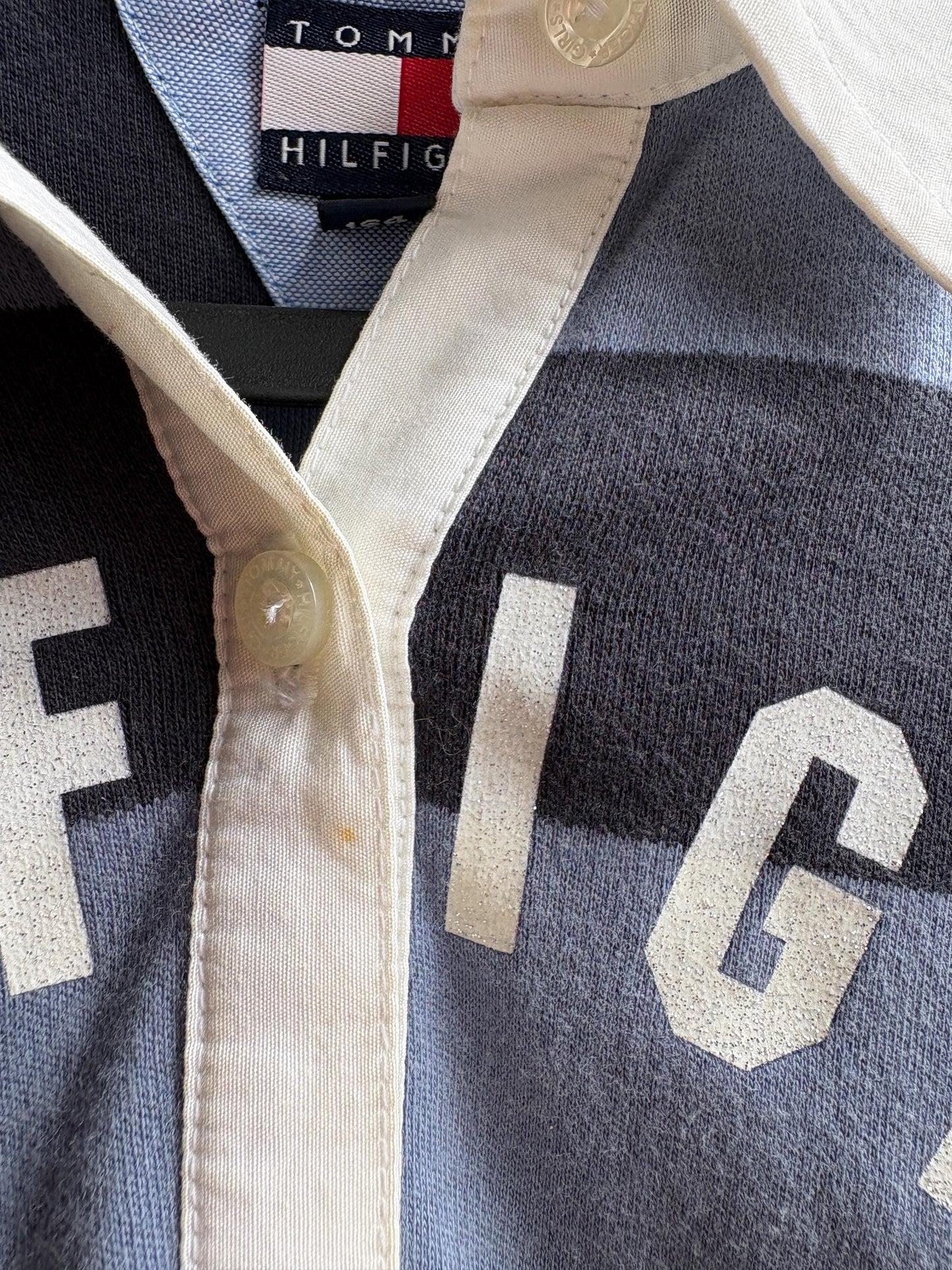 Tommy Hilfiger Girls Rugby Polo Shirt, Striped Glitter Preppy Y2K Cotton Top, Size 164 Teen Fashion